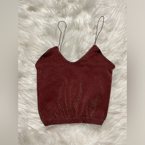 Free People Intimately Skinny Strap Brami Crop Top Glittery Sparkle - Picture 2 of 5
